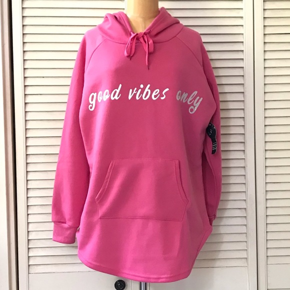 RAG Tops - 🆕 RAG Womens Hoodie Sweater 1X Bright Pink Good Vibes Only NWT Sweatshirt NEW